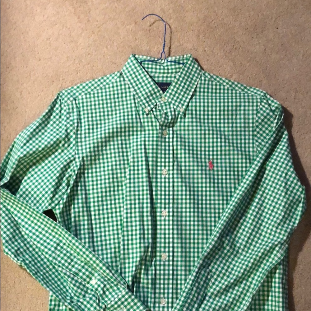 Men’s Green Gingham polo button down